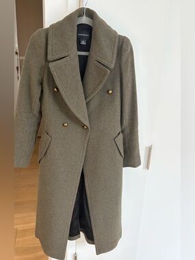 Club Monaco Olive Green Double-Breasted Wool Pea Coat